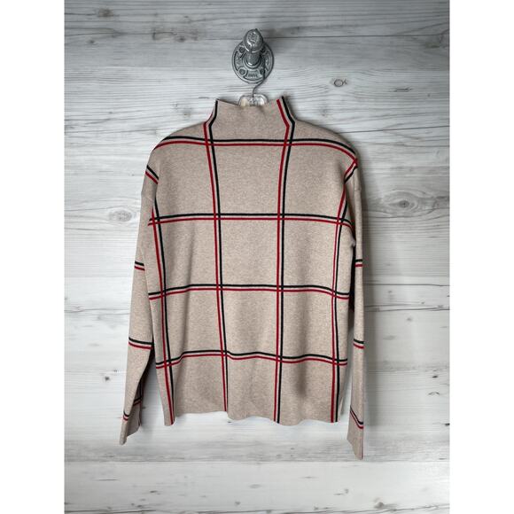 Tahari Sweater Womens Medium Plaid Windowpane Mock Neck Long Sleeve Pullover - Picture 1 of 8